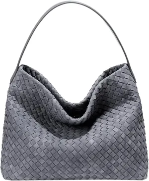 Women's Woven Shoulder Bag Handbags PU Leather Tote Bag Top-handle Shoulder Bag Soft Vegan Underarm Bag Woven Purse Clutch
