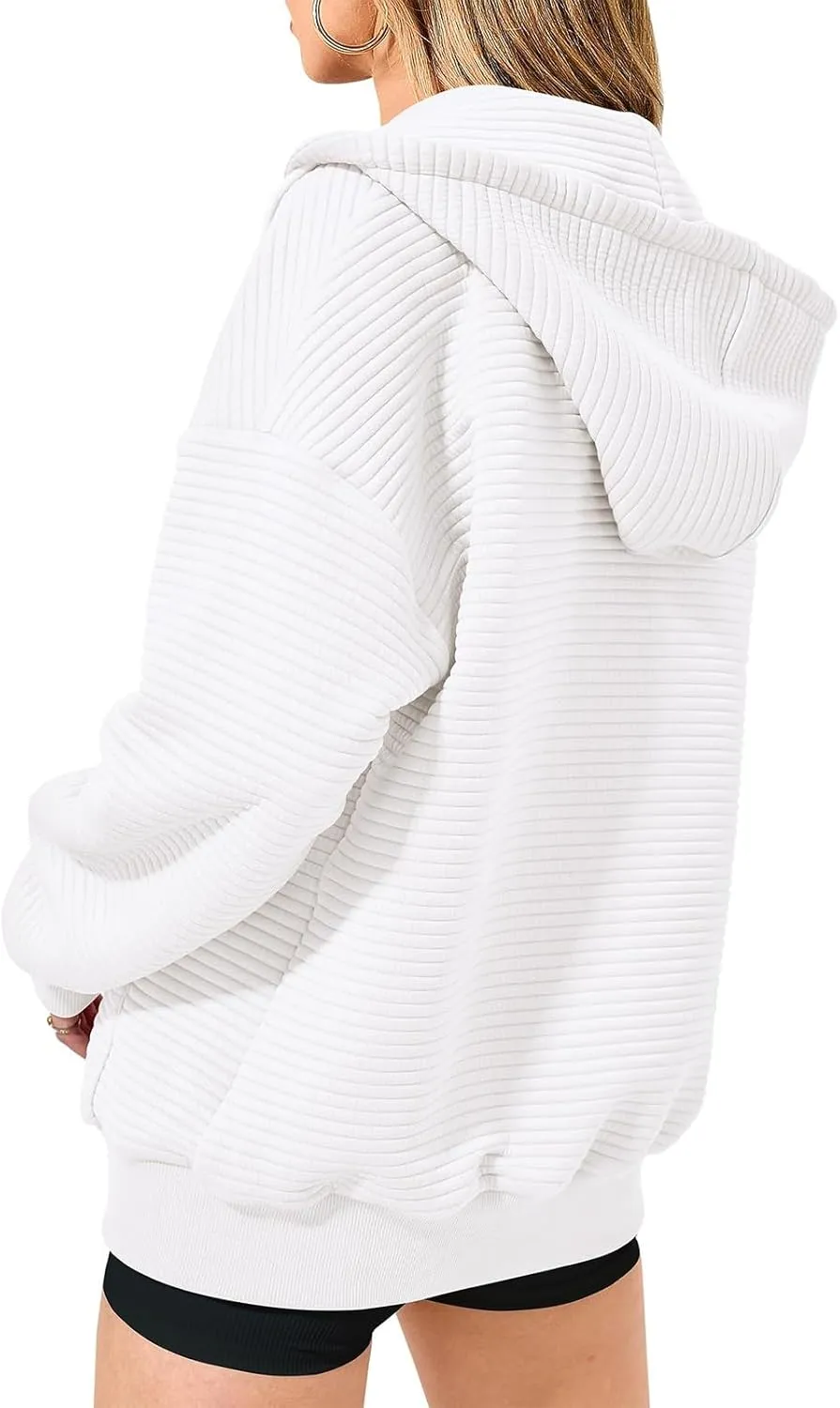 Womens Zip Up Hoodie Oversized Sweatshirt Waffle Knit Clothes Fall Fashion Long Sleeve Jacket With Pockets