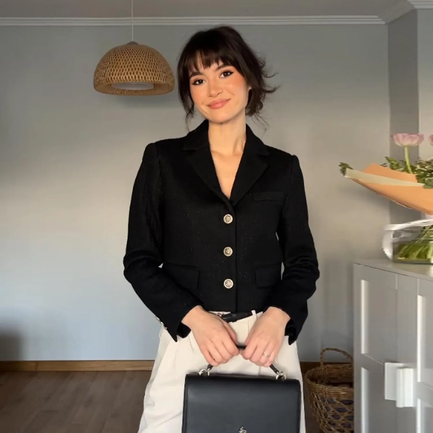 Wool Blend Tweed Blazers for Women Business Casual Knit Blazer Cropped Jacket for Women