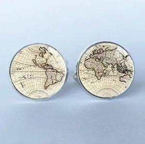 World Map Cufflinks, Old World Map Cuff Links, for Men and Women Accessories Antique Vintage Cufflinks