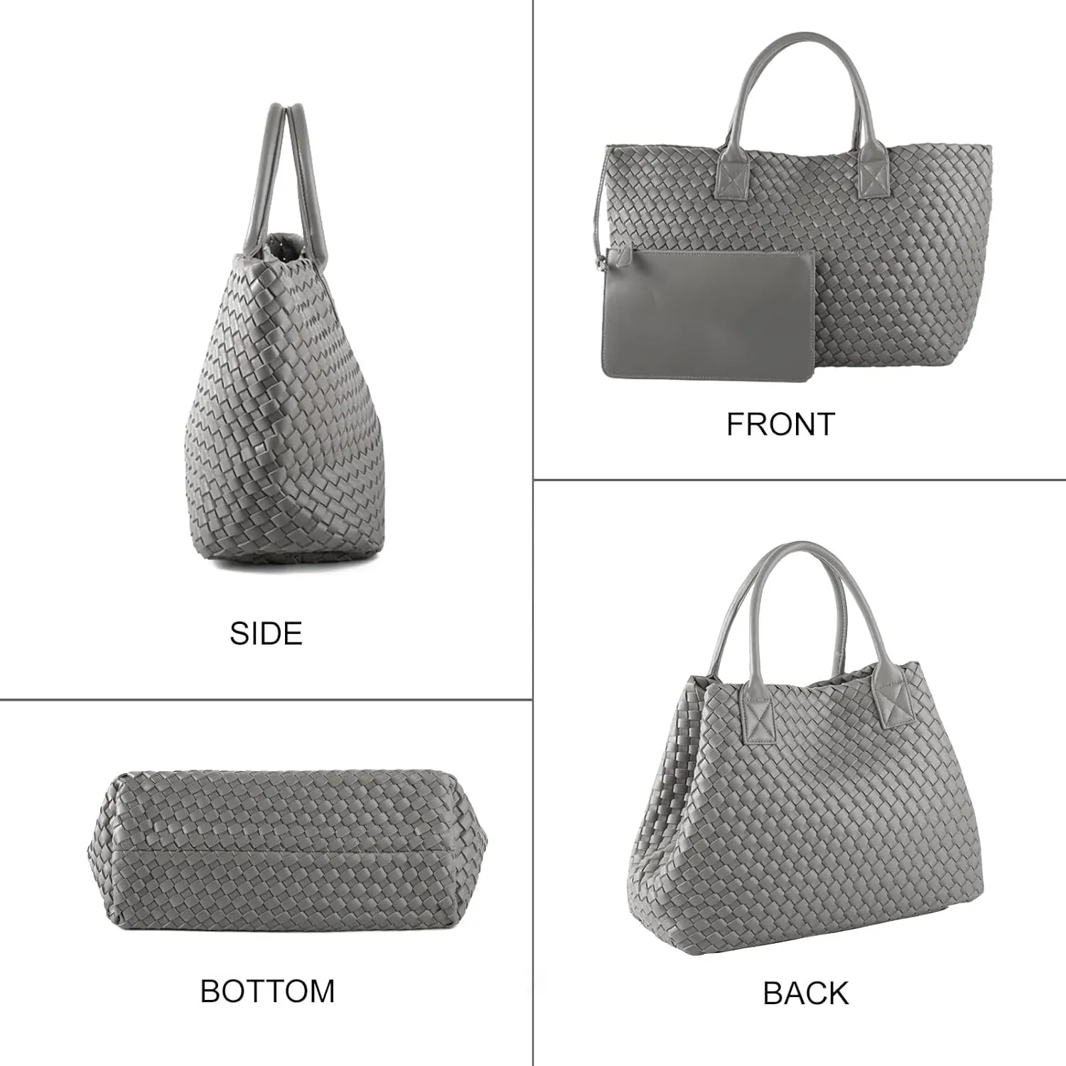 Woven Tote Bag for Women Retro Handwoven Shoulder Travel Handbag Large Capacity Hobo Vegan Leather Bags with Purse