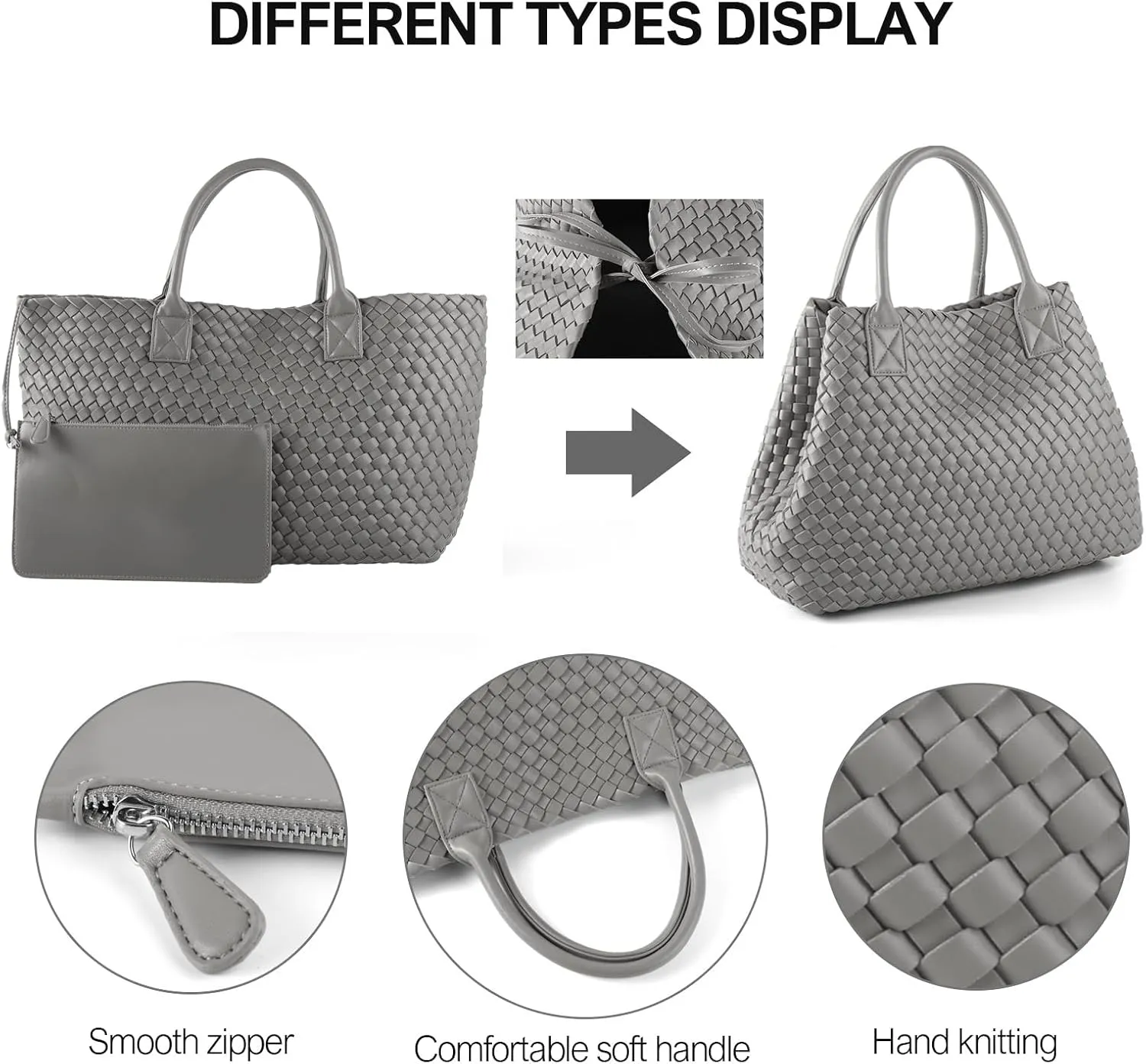 Woven Tote Bag for Women Retro Handwoven Shoulder Travel Handbag Large Capacity Hobo Vegan Leather Bags with Purse