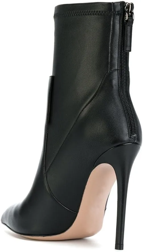 XYD Fashion Closed Pointed Toe Stiletto High Heel Ankle Boots Back Zipper Mid Calf Short Bootie Party Event Chic Shoes