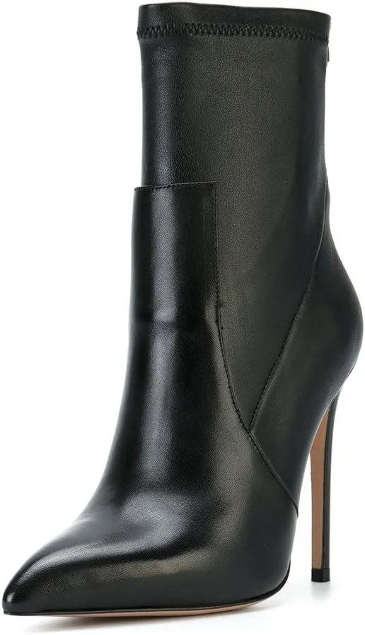 XYD Fashion Closed Pointed Toe Stiletto High Heel Ankle Boots Back Zipper Mid Calf Short Bootie Party Event Chic Shoes