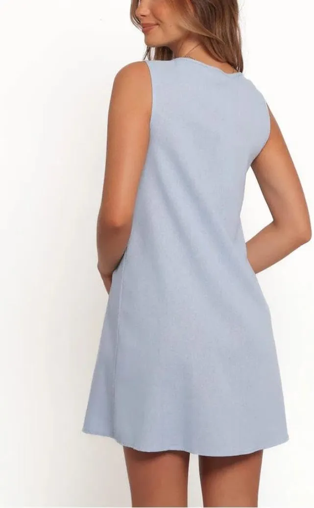 yoeasy Women's V Neck Sleeveless Mini Dress Tie Front Casual Loose Summer Pleated Swing Flowy Sundress