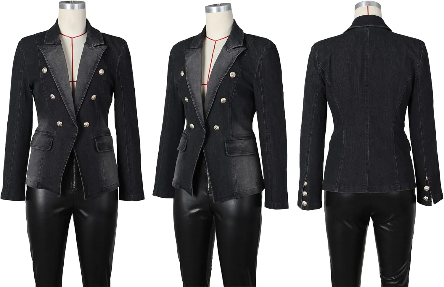 YOOTIKO Womens Jean Blazer Lapel Open Front Button Up Long Sleeve Casual Work Denim Jacket Coat