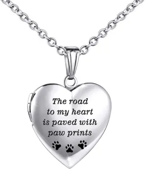 YOUFENG Dog Paw Locket Necklace that Holds Pictures Love Heart Photo Locket Crystals Necklace Pendant Birthday Gifts