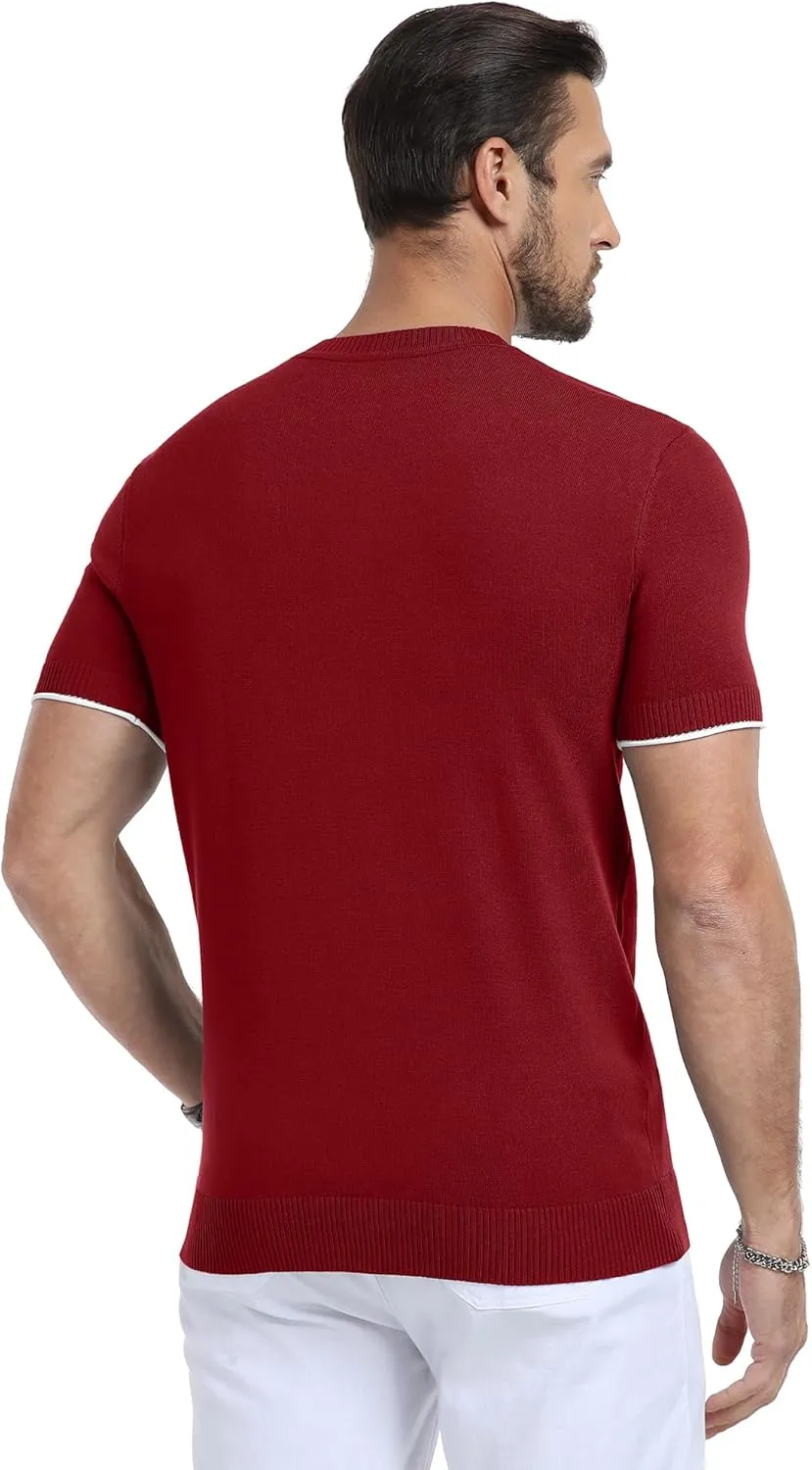 YTD Men's Knit Henley Shirts Casual Short Sleeve Slim Fit Basic Vintage Button T-Shirt Stylish Summer Tee Shirts