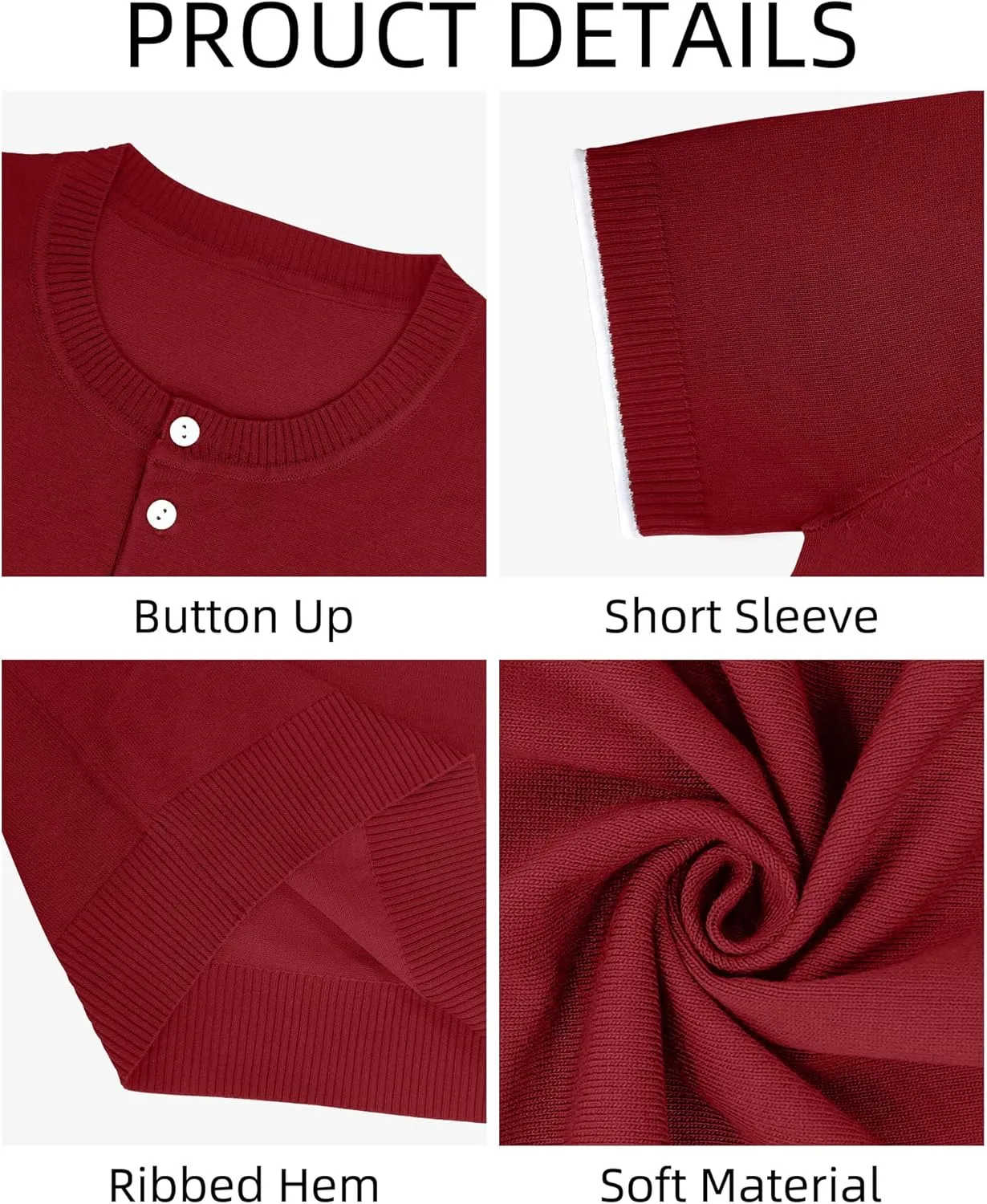 YTD Men's Knit Henley Shirts Casual Short Sleeve Slim Fit Basic Vintage Button T-Shirt Stylish Summer Tee Shirts