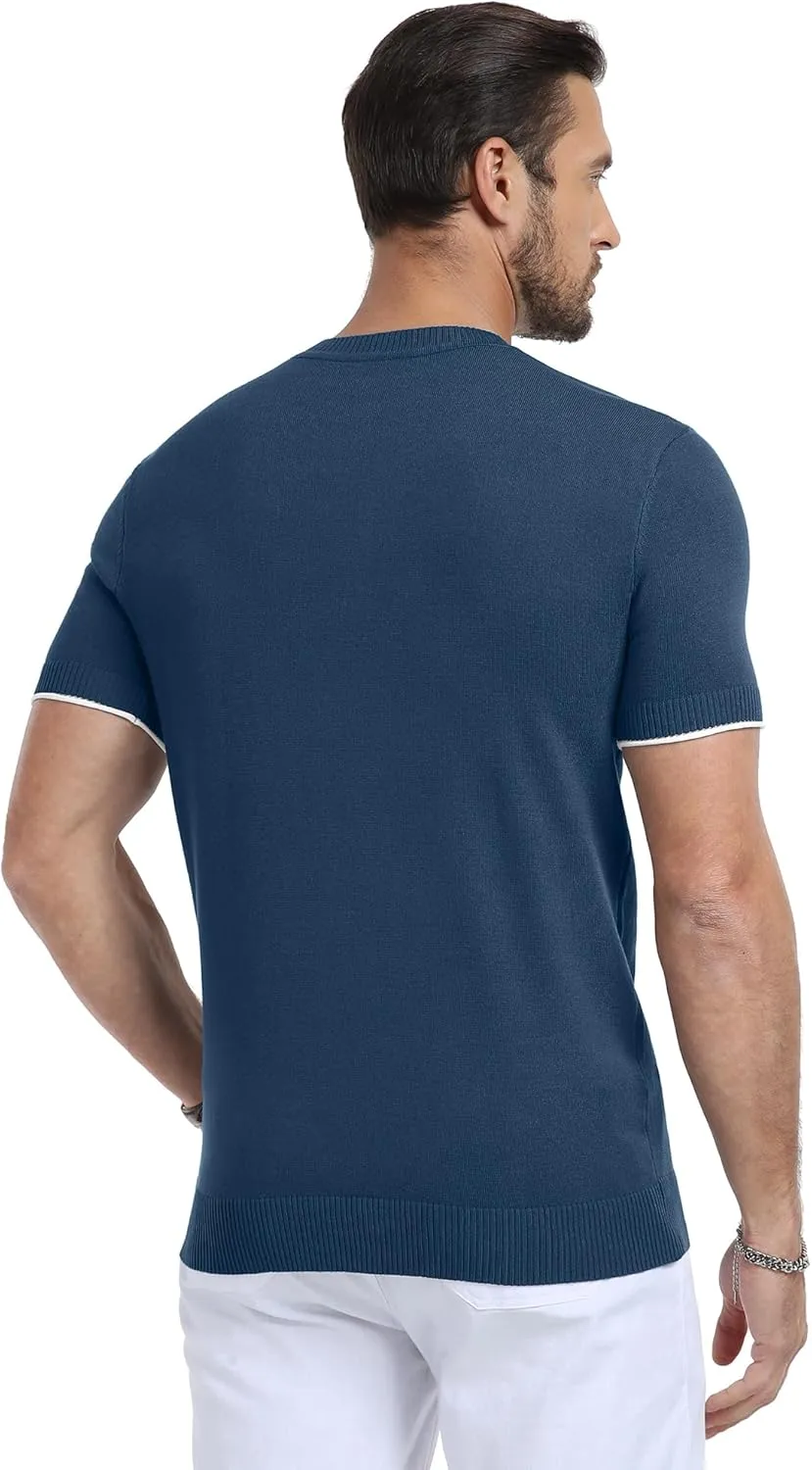 YTD Men's Knit Henley Shirts Casual Short Sleeve Slim Fit Basic Vintage Button T-Shirt Stylish Summer Tee Shirts