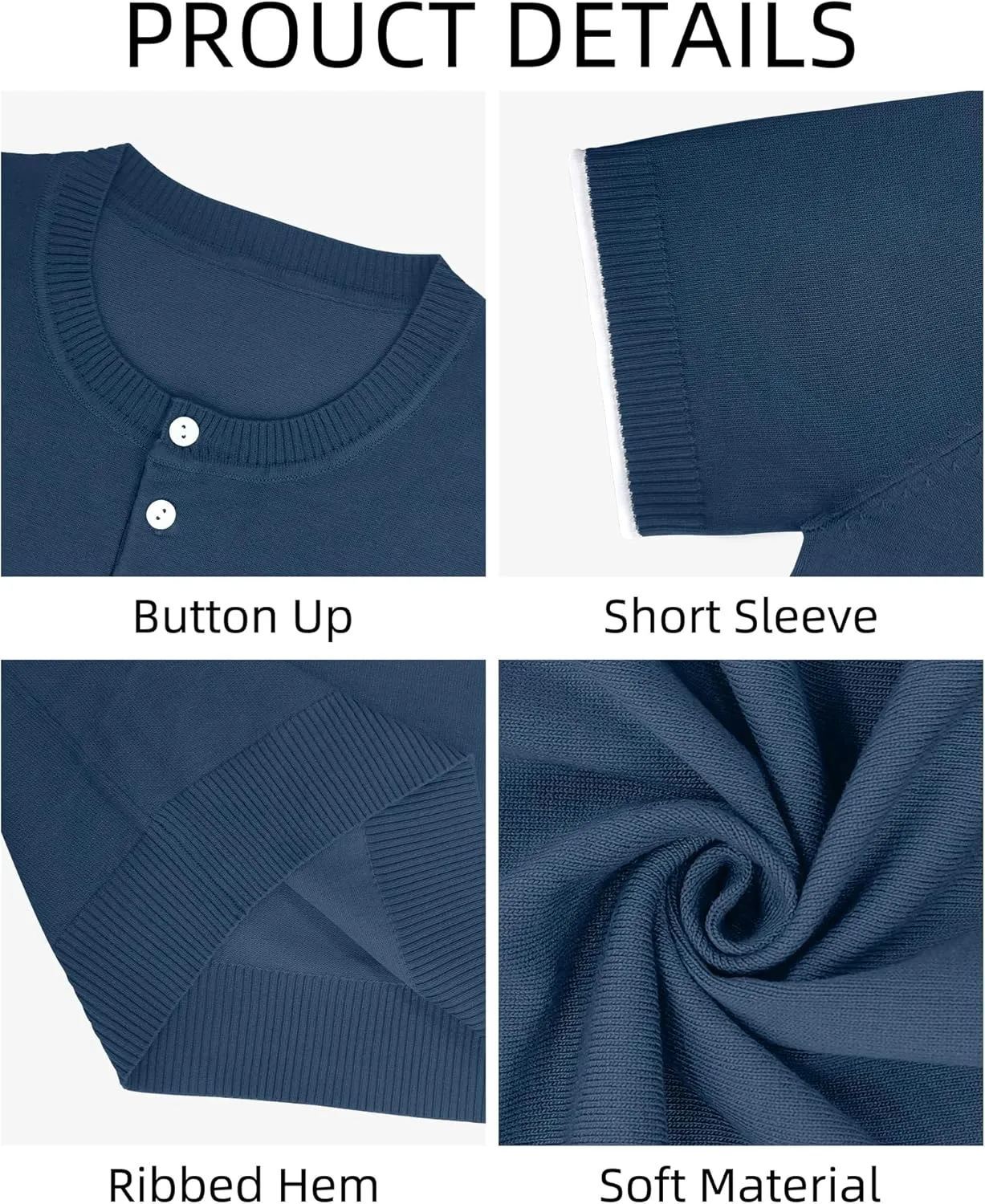 YTD Men's Knit Henley Shirts Casual Short Sleeve Slim Fit Basic Vintage Button T-Shirt Stylish Summer Tee Shirts