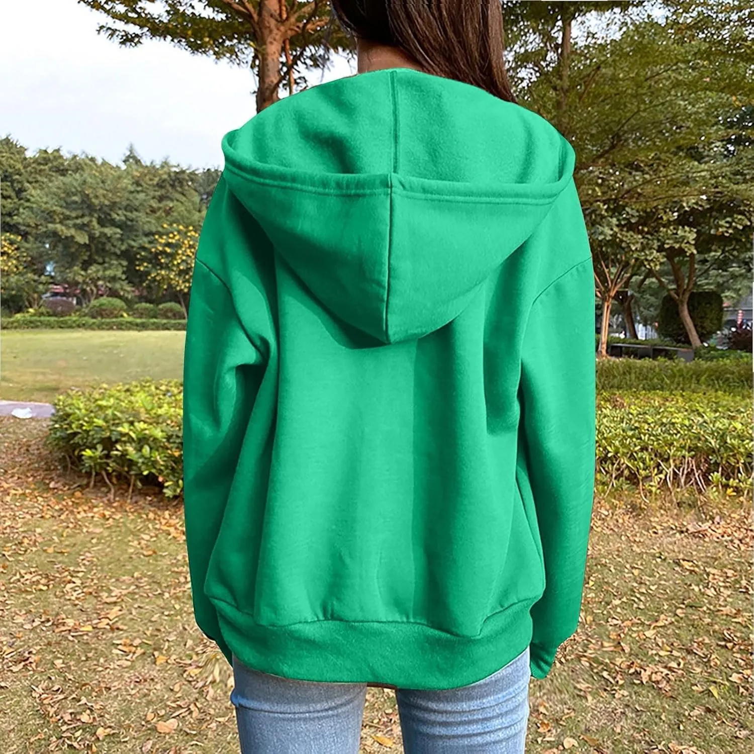 Zip Up Hoodie 2024 Casual Long Sleeve Solid Colour Drawstring Sweatshirt With Pocket Trendy Comfy Soft Sweater Tops