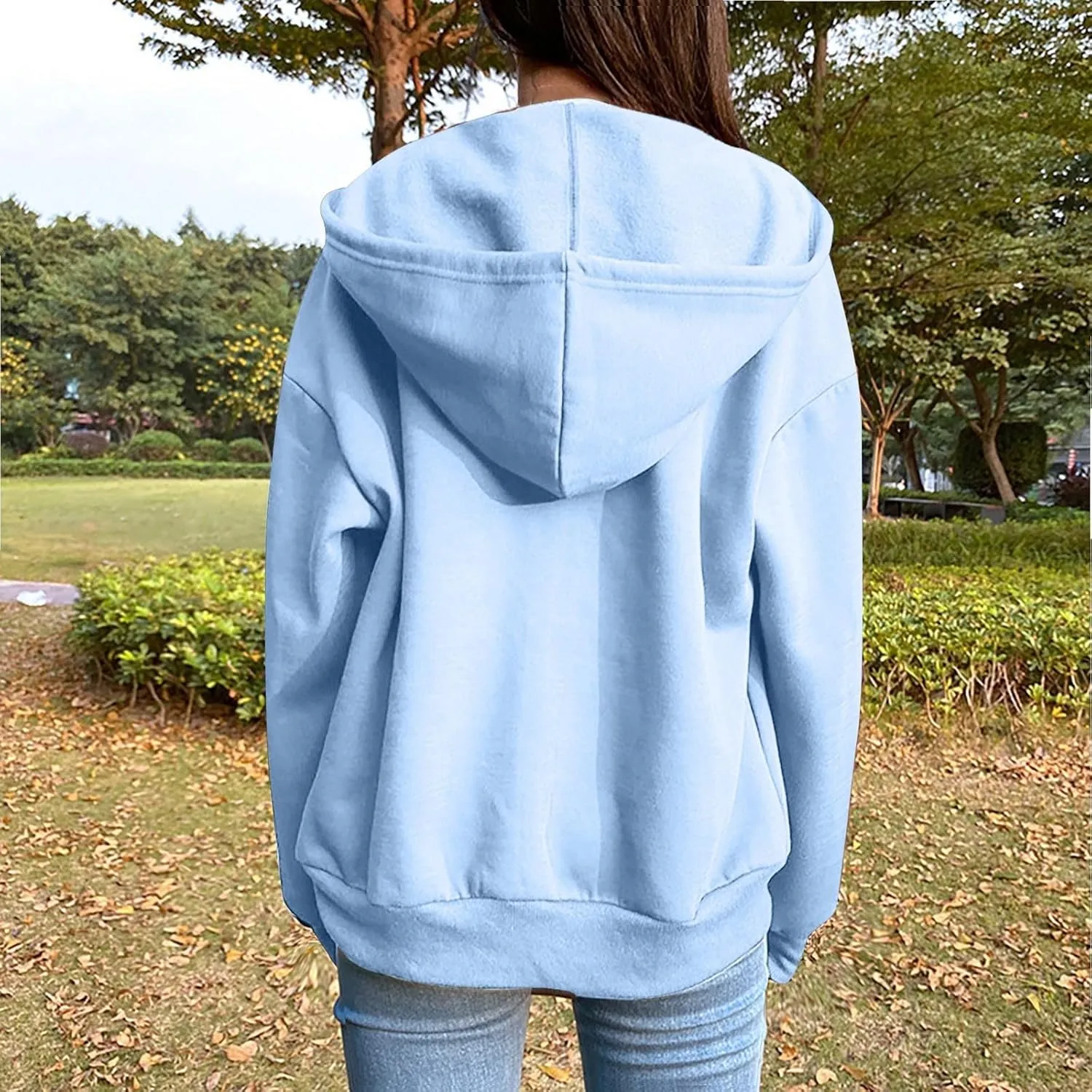 Zip Up Hoodie 2024 Casual Long Sleeve Solid Colour Drawstring Sweatshirt With Pocket Trendy Comfy Soft Sweater Tops