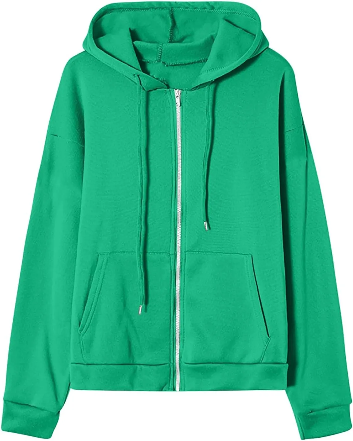 Zip Up Hoodie 2024 Casual Long Sleeve Solid Colour Drawstring Sweatshirt With Pocket Trendy Comfy Soft Sweater Tops