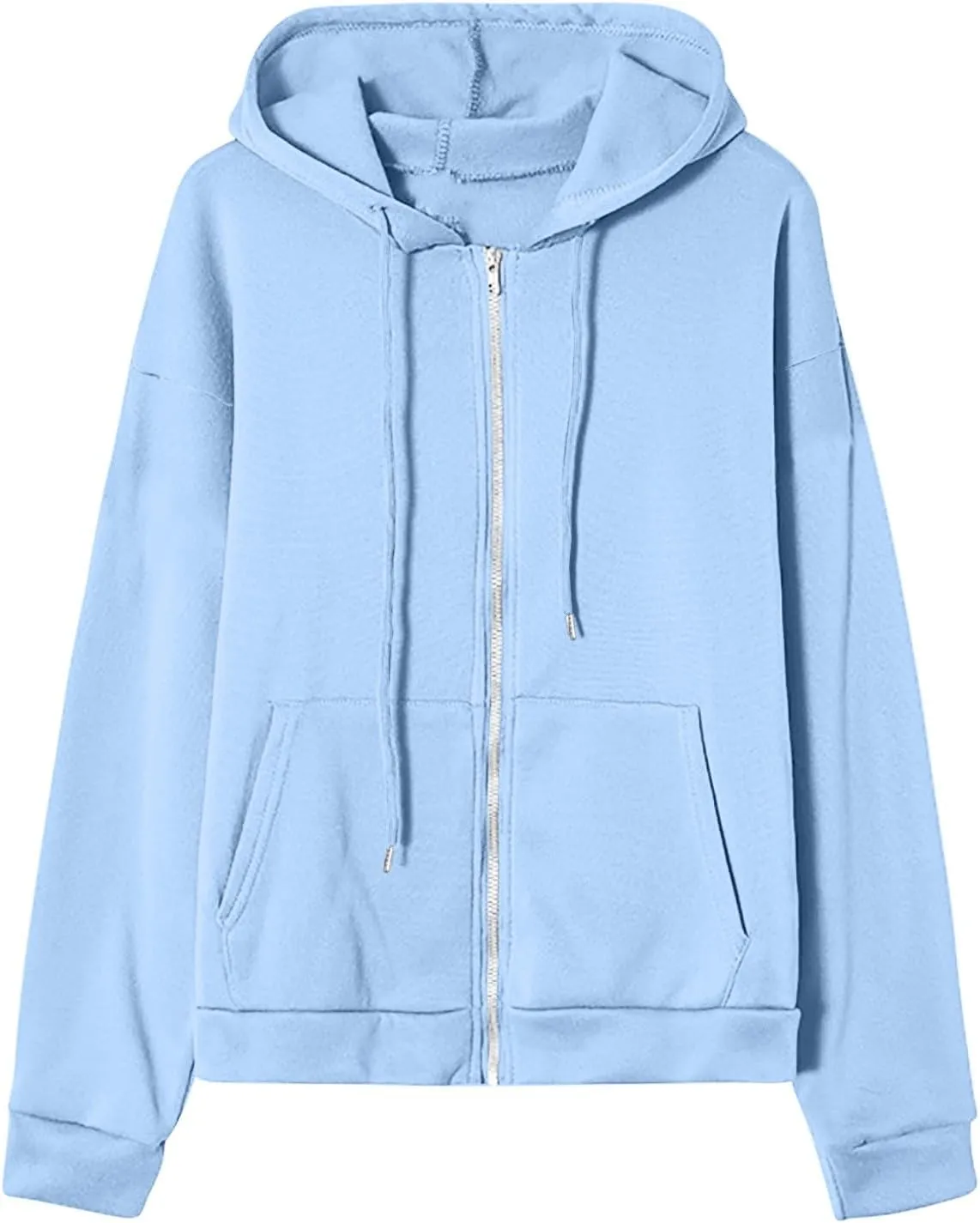 Zip Up Hoodie 2024 Casual Long Sleeve Solid Colour Drawstring Sweatshirt With Pocket Trendy Comfy Soft Sweater Tops