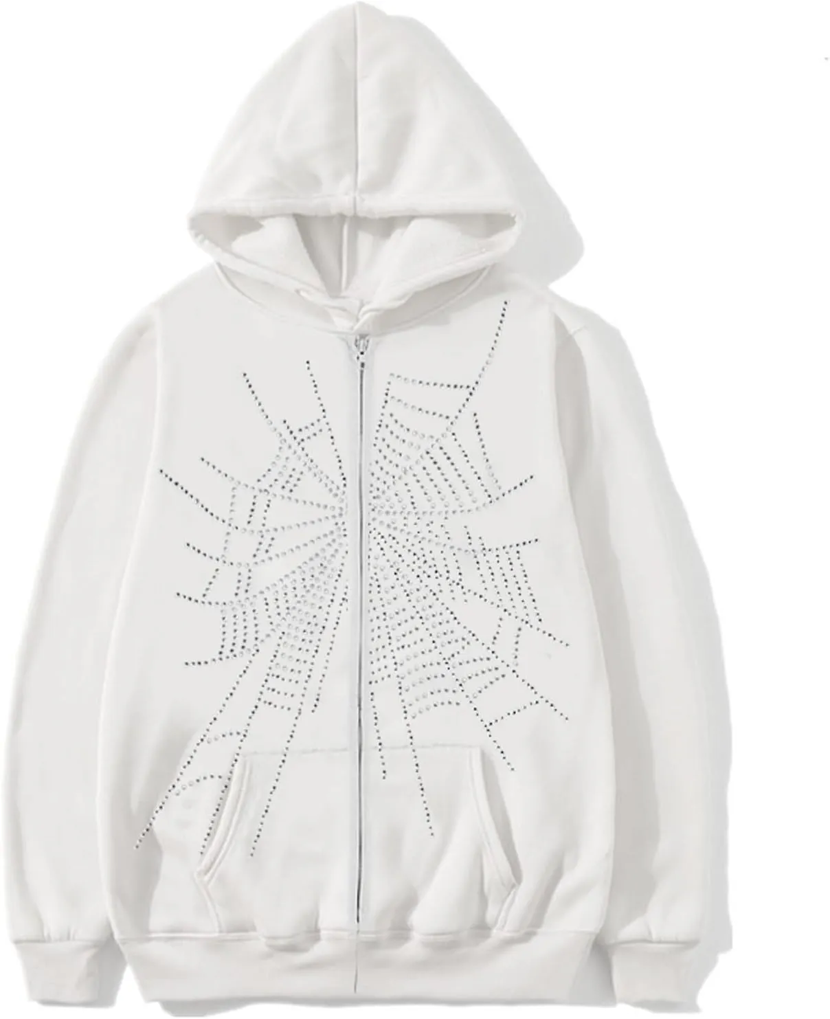 Zip Up Hoodies for Women Y2K Spider Web Print Halloween Hooded Sweatshirt Fleece Hoodie Coat Warm Hoody with Pockets