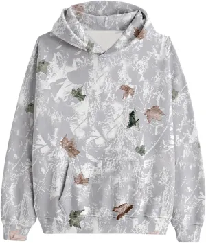 ZWRXW Womens Maple Leaf Print Camo Hoodies Oversized Long Sleeve Hooded Sweatshirt Fall Fashion Pullover Tops with Pocket