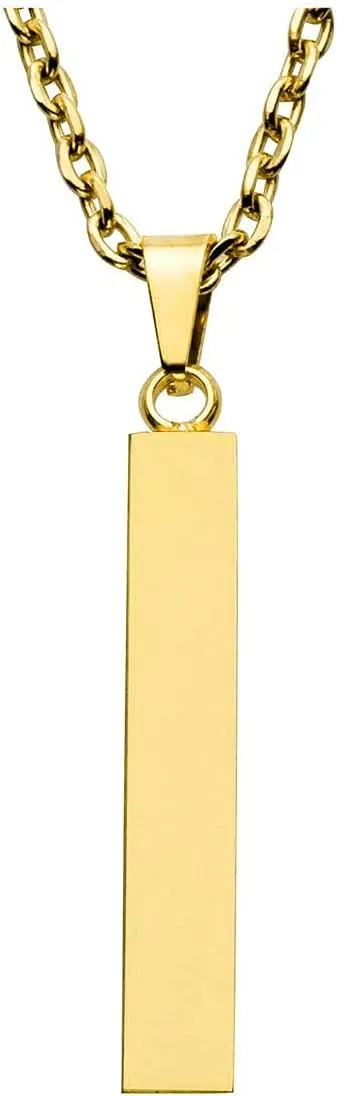 Zysta Engraving 3D Bar Name Necklace Personalized Text Message Cool Simple Design Women Customized Dangle Vertical Cuboid Stick Pendant Necklaces Stainless Steel Birthday Gift