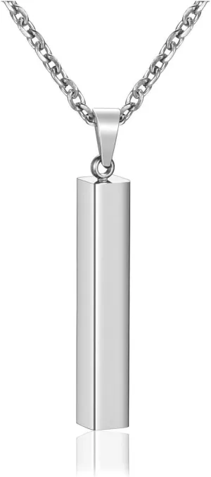Zysta Engraving 3D Bar Name Necklace Personalized Text Message Cool Simple Design Women Customized Dangle Vertical Cuboid Stick Pendant Necklaces Stainless Steel Birthday Gift