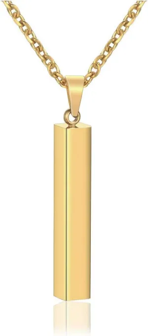 Zysta Engraving 3D Bar Name Necklace Personalized Text Message Cool Simple Design Women Customized Dangle Vertical Cuboid Stick Pendant Necklaces Stainless Steel Birthday Gift
